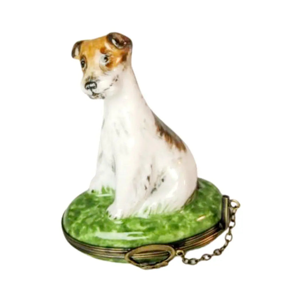 Dog on Lawn Porcelain Limoges dog limoges boxes French Trinket Box