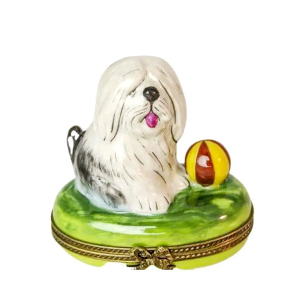 Dog w Ball Porcelain Limoges dog limoges boxes French Trinket Box