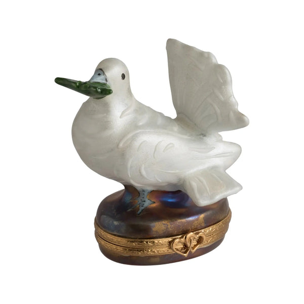 Dove w Olive Branch Porcelain Limoges Bird Love Valentines Day Wedding French Trinket Box