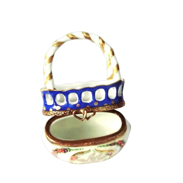 Doves in Decorative Basket Porcelain Limoges flowers garden purses French Trinket Box