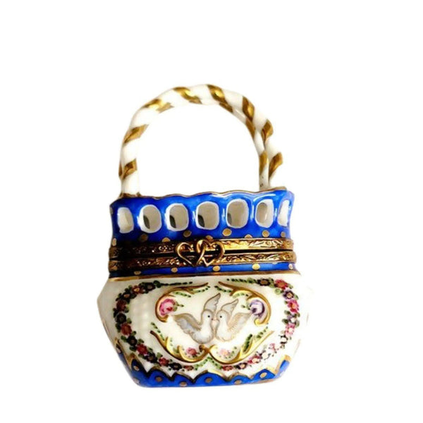 Doves in Decorative Basket Porcelain Limoges flowers garden purses French Trinket Box