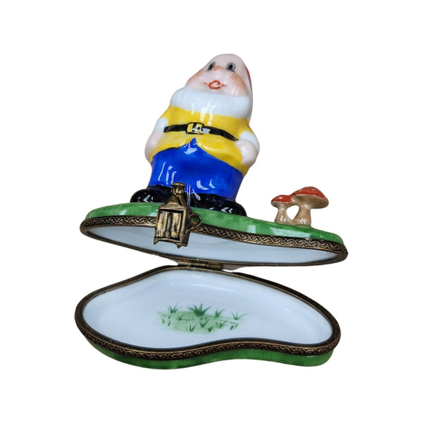 Dwarf Gnome with Mushroom Figurine Porcelain Limoges Fairy French Trinket Box