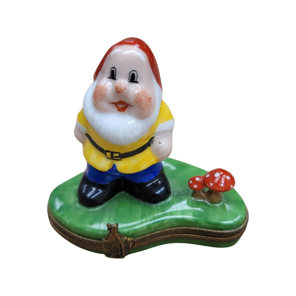 Dwarf Gnome with Mushroom Figurine Porcelain Limoges Fairy French Trinket Box