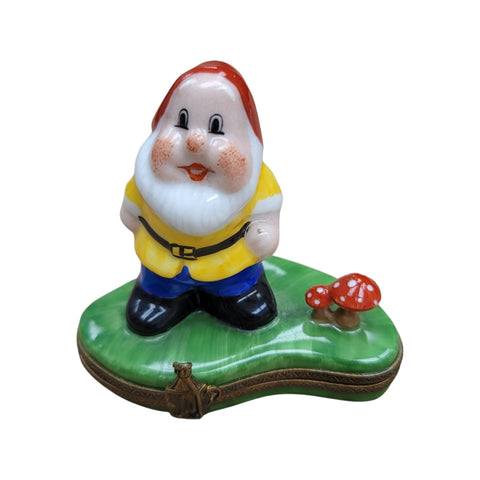 Dwarf Gnome with Mushroom Figurine Porcelain Limoges Fairy French Trinket Box
