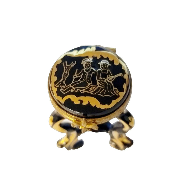 Elegant Black Limoges Table Stool Porcelain Limoges furniture French Trinket Box