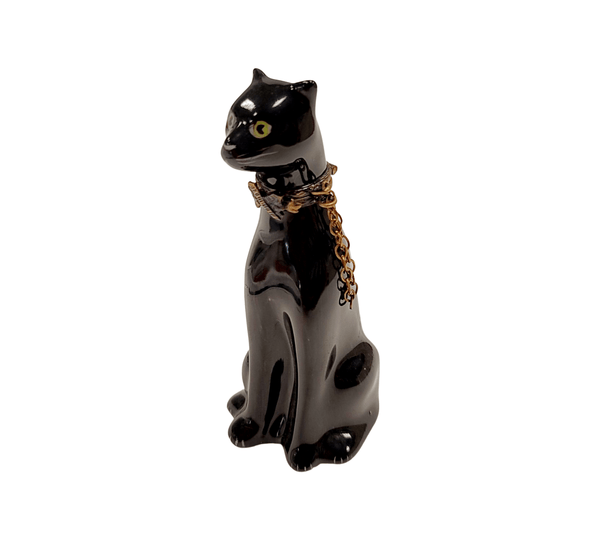 Elegant Black Panther Figurine Porcelain Limoges cat wild French Trinket Box