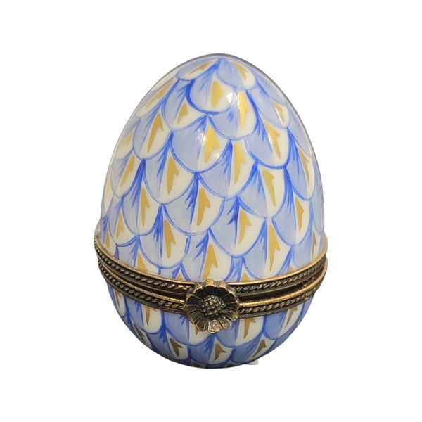 Elegant Blue Egg Masterpiece Porcelain Limoges Egg French Trinket Box