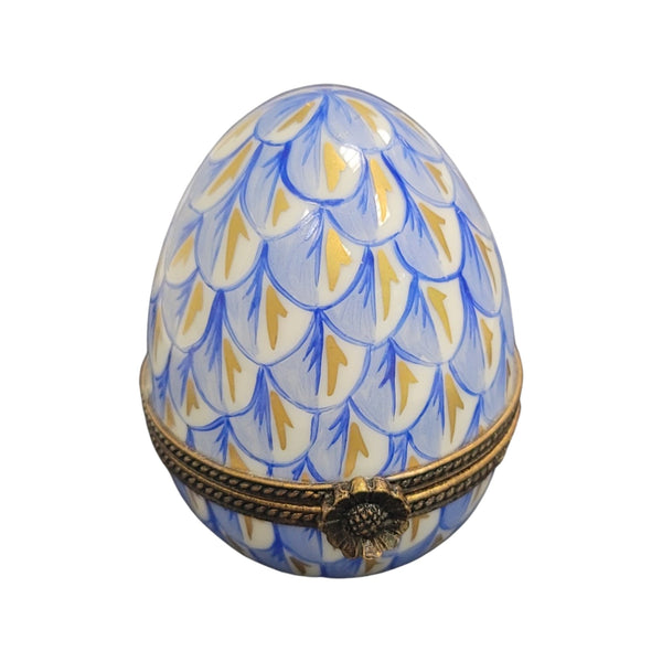 Elegant Blue Egg Masterpiece Porcelain Limoges Egg French Trinket Box