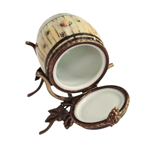 Elegant Brass Wine Barrel Figurine Porcelain Limoges wine spirit men France Limoges Box French Trinket Box