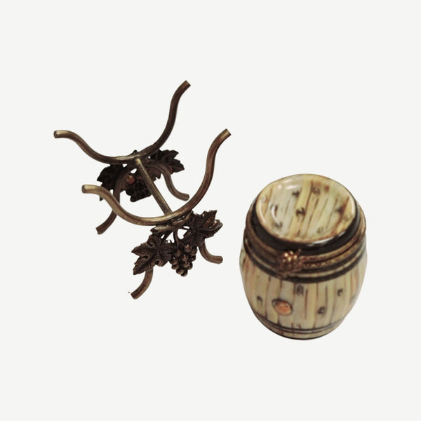 Elegant Brass Wine Barrel Figurine Porcelain Limoges wine spirit men France Limoges Box French Trinket Box