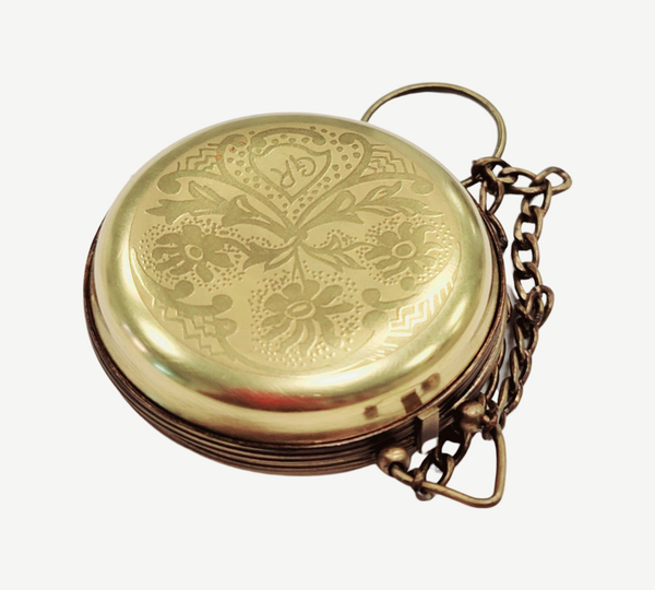 Elegant Gold Pocket Watch Porcelain Limoges professional home French Trinket Box