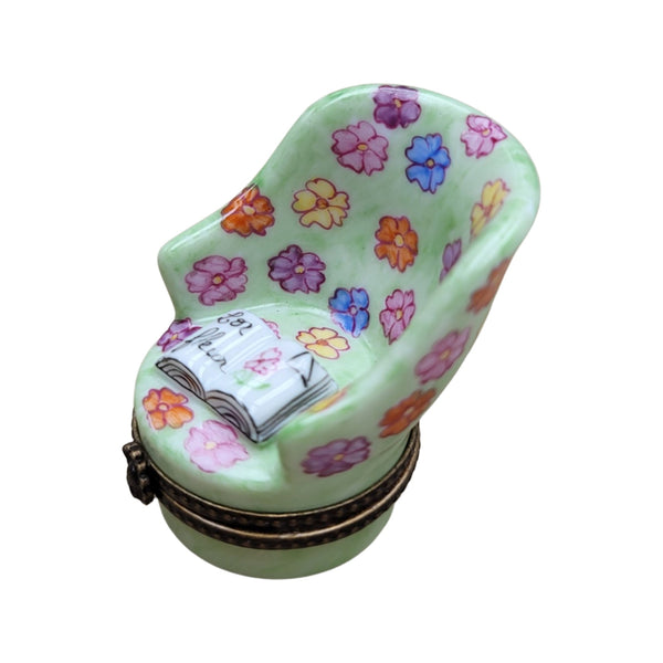 Elegant Green Chair Figurine Porcelain Limoges furniture French Trinket Box