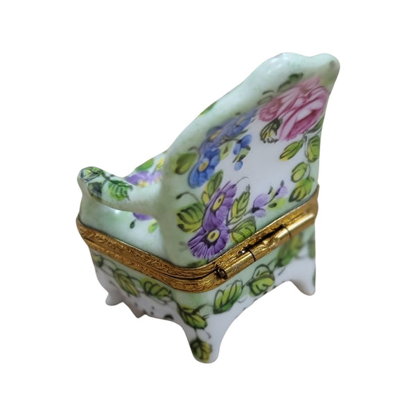 Elegant Green Chair Figurine Porcelain Limoges furniture French Trinket Box