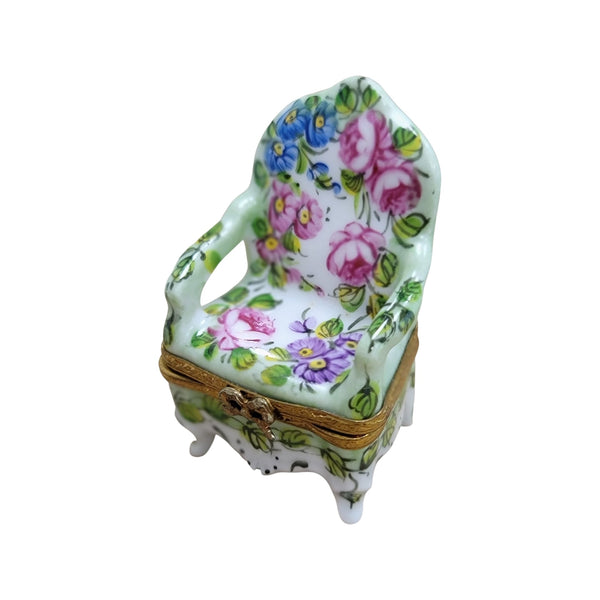 Elegant Green Chair Figurine Porcelain Limoges furniture French Trinket Box