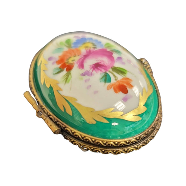 Elegant Green Oval Limoges Box Porcelain Limoges LIMOGES BOXES traditional French Trinket Box