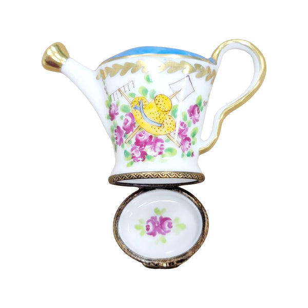 Elegant Limoges Watering Can Box Porcelain Limoges Limoges Box garden flowers frog French Trinket Box