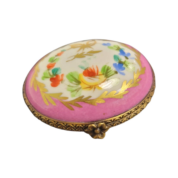 Elegant Pink Oval Keepsake Box Porcelain Limoges LIMOGES BOXES traditional French Trinket Box