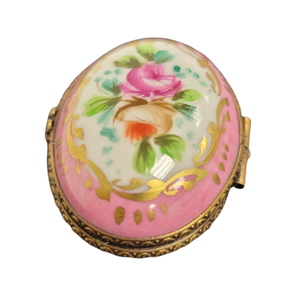 Elegant Pink Oval Keepsake Box Porcelain Limoges LIMOGES BOXES traditional French Trinket Box