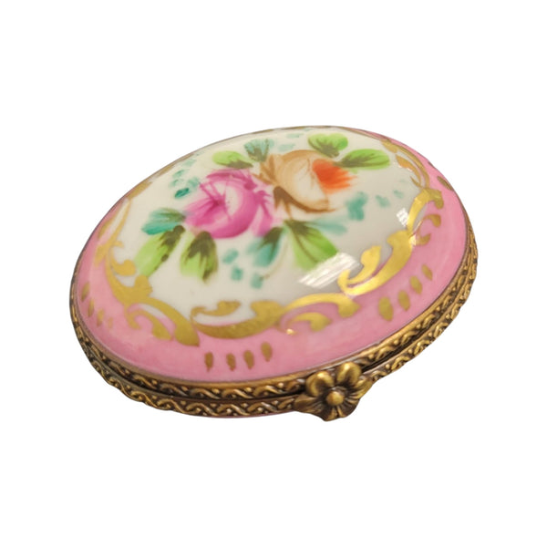 Elegant Pink Oval Keepsake Box Porcelain Limoges LIMOGES BOXES traditional French Trinket Box