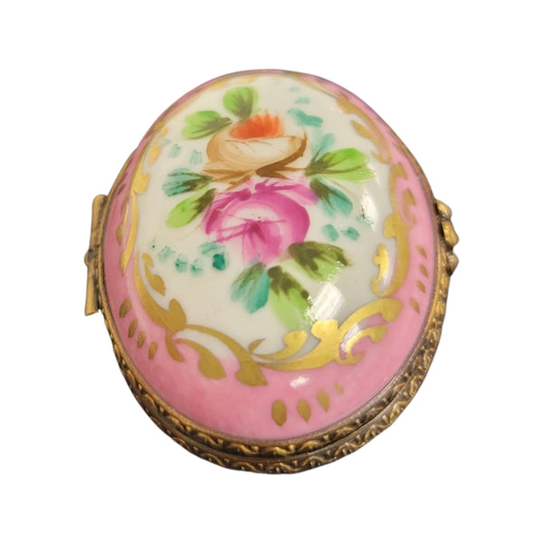 Elegant Pink Oval Keepsake Box Porcelain Limoges LIMOGES BOXES traditional French Trinket Box