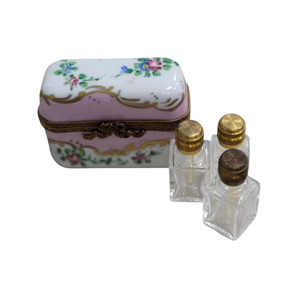 Elegant Pink Roses Trinket Box Porcelain Limoges Perfume French Trinket Box