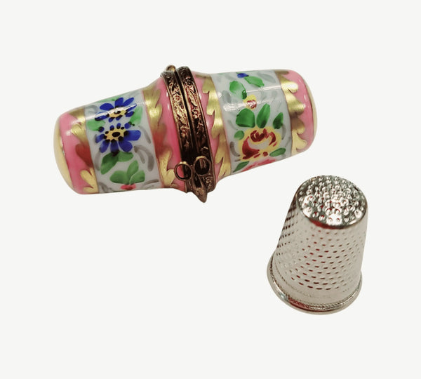 Elegant Pink Thimble Holder Porcelain Limoges Home French Trinket Box