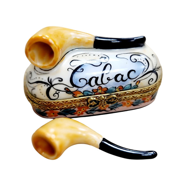 Elegant Pipe on Oval Box Porcelain Limoges wine Limoges Box men French Trinket Box