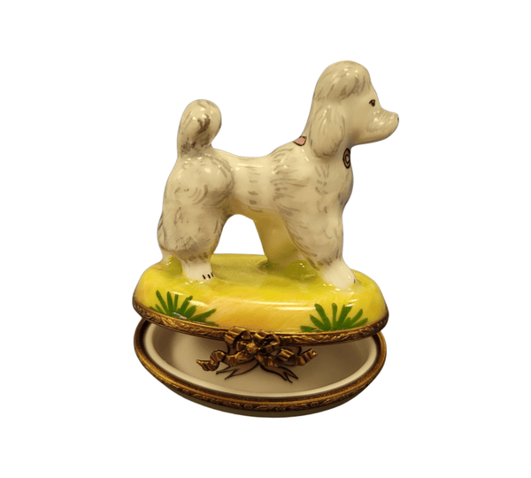 Elegant White Poodle Figurine Porcelain Limoges French Trinket Box