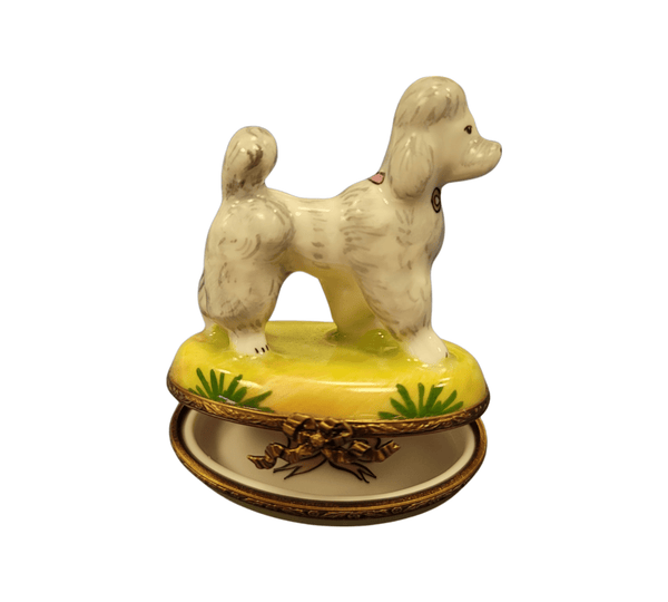 Elegant White Poodle Figurine Porcelain Limoges French Trinket Box