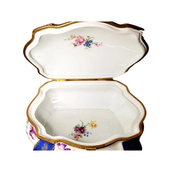 Exquisite Blue Limoges Jewelry Box Porcelain Limoges Jewelry Love Valentine French Trinket Box