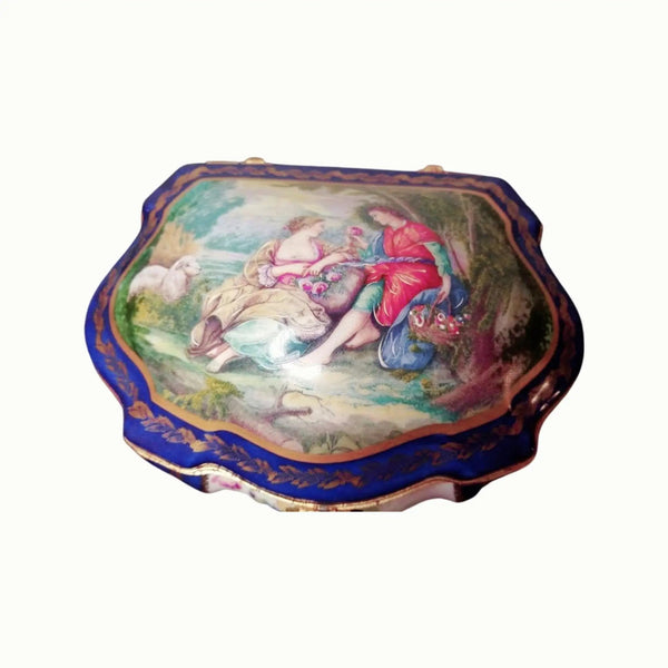 Exquisite Blue Limoges Jewelry Box Porcelain Limoges Jewelry Love Valentine French Trinket Box