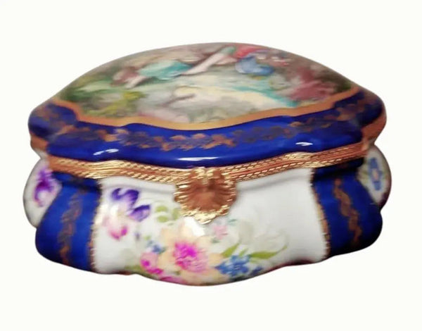 Exquisite Blue Limoges Jewelry Box Porcelain Limoges Jewelry Love Valentine French Trinket Box