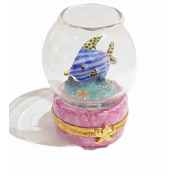 Fish Bowl: Pink Base Porcelain Limoges Fish Ocean French Trinket Box