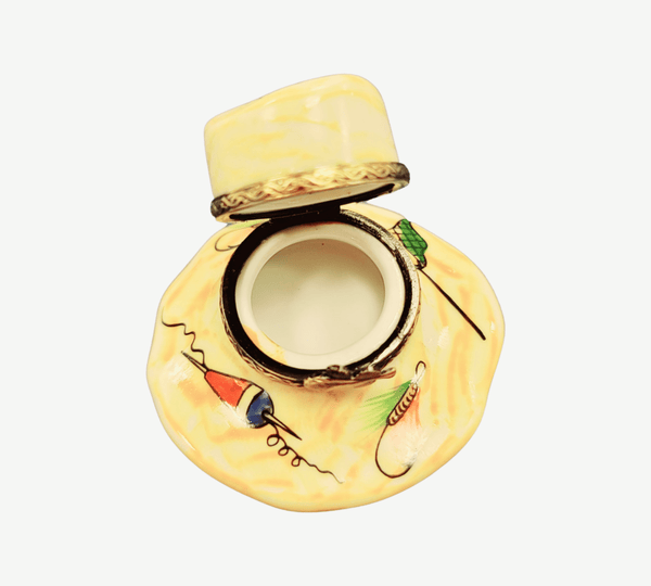 Fishing Enthusiast's Limoges Box Porcelain Limoges Fish Professional Hat French Trinket Box