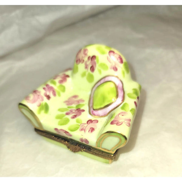 Flowered Chair Delight Limoges Box Porcelain Limoges furniture hat French Trinket Box