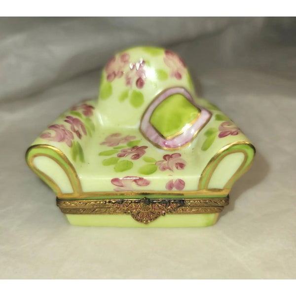 Flowered Chair Delight Limoges Box Porcelain Limoges furniture hat French Trinket Box