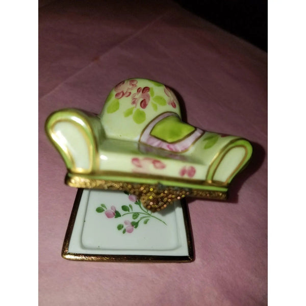Flowered Chair Delight Limoges Box Porcelain Limoges furniture hat French Trinket Box