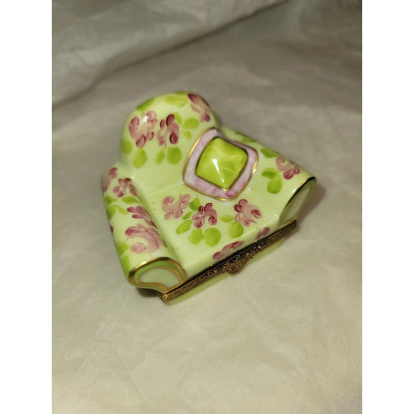 Flowered Chair Delight Limoges Box Porcelain Limoges furniture hat French Trinket Box
