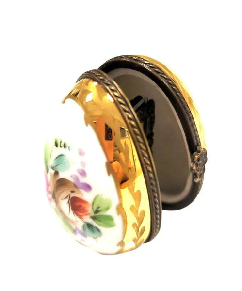 Flowered Limoges Oval Frame Porcelain Limoges egg home French Trinket Box