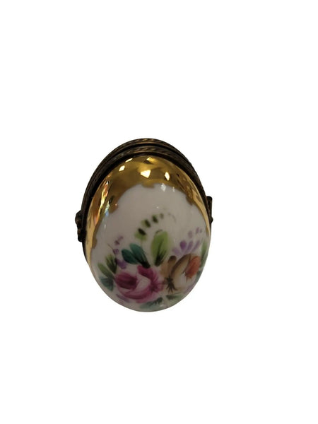 Flowered Limoges Oval Frame Porcelain Limoges egg home French Trinket Box