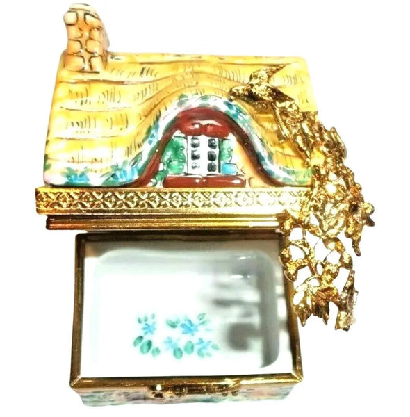 French Country Yellow Cottage House with Trellis Porcelain Limoges furniture French Trinket Box
