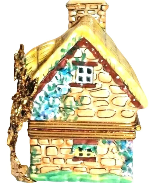 French Country Yellow Cottage House with Trellis Porcelain Limoges furniture French Trinket Box