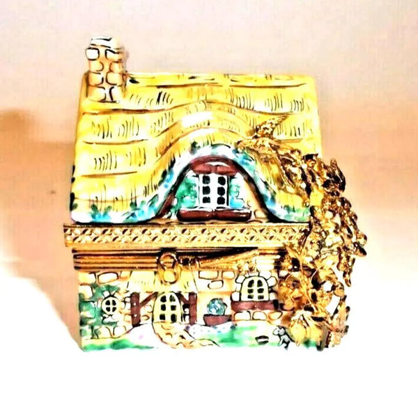 French Country Yellow Cottage House with Trellis Porcelain Limoges furniture French Trinket Box