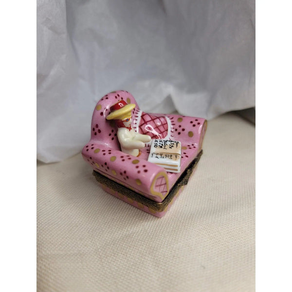 French Woman in Pink Chair Porcelain Limoges furniture fashion French Trinket Box