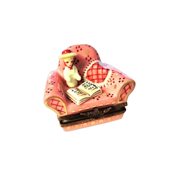 French Woman in Pink Chair Porcelain Limoges furniture fashion French Trinket Box
