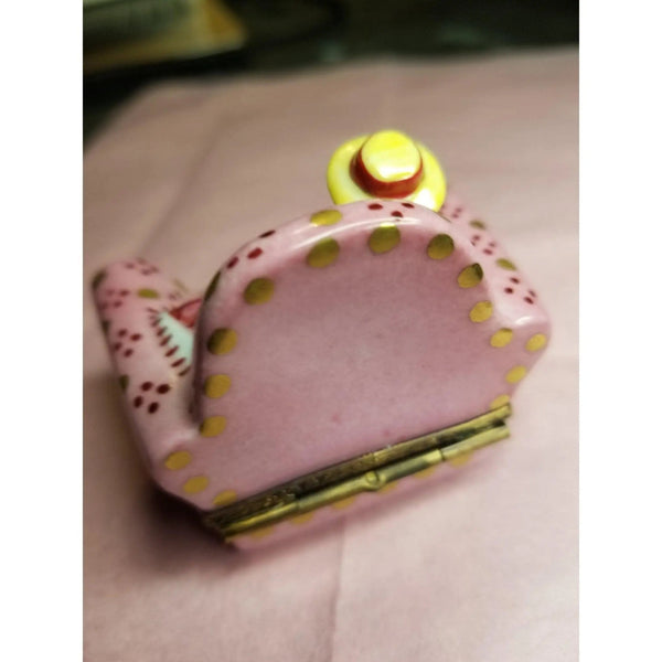 French Woman in Pink Chair Porcelain Limoges furniture fashion French Trinket Box