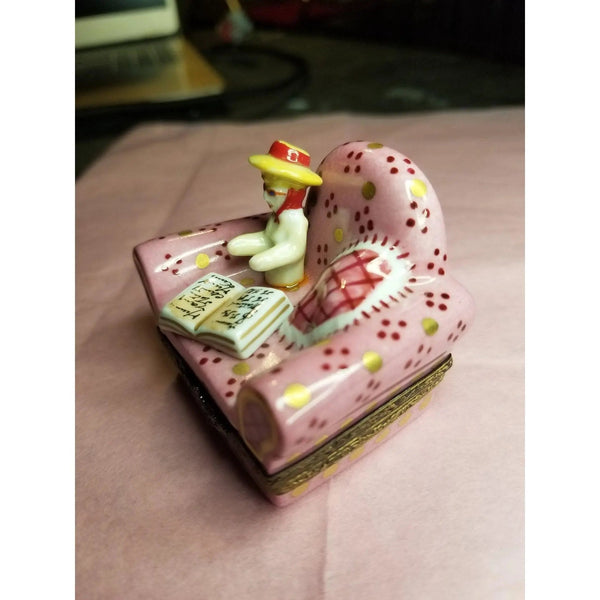 French Woman in Pink Chair Porcelain Limoges furniture fashion French Trinket Box
