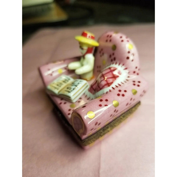 French Woman in Pink Chair Porcelain Limoges furniture fashion French Trinket Box