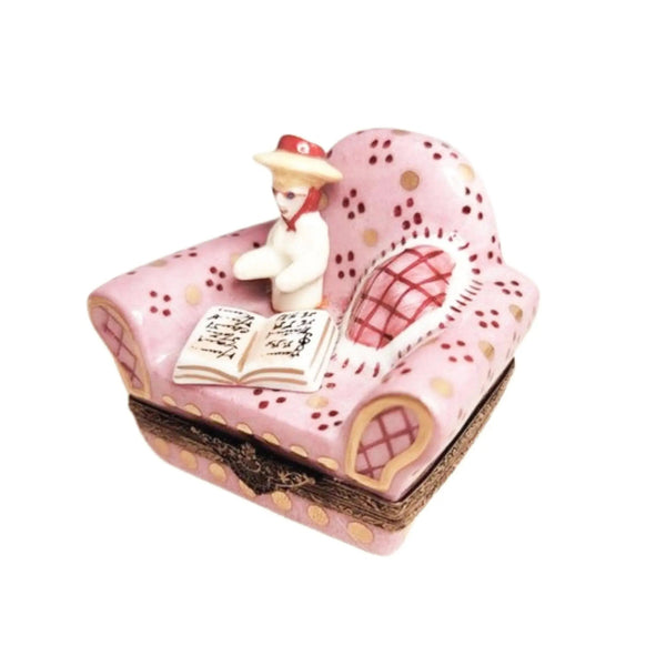 French Woman in Pink Chair Porcelain Limoges furniture fashion French Trinket Box