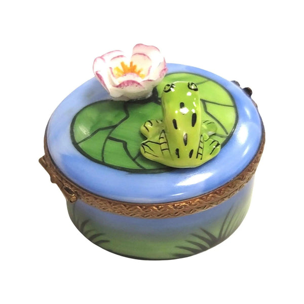 Frog On Water Lily Pad Porcelain Limoges frog LIMOGES BOXES turtle French Trinket Box